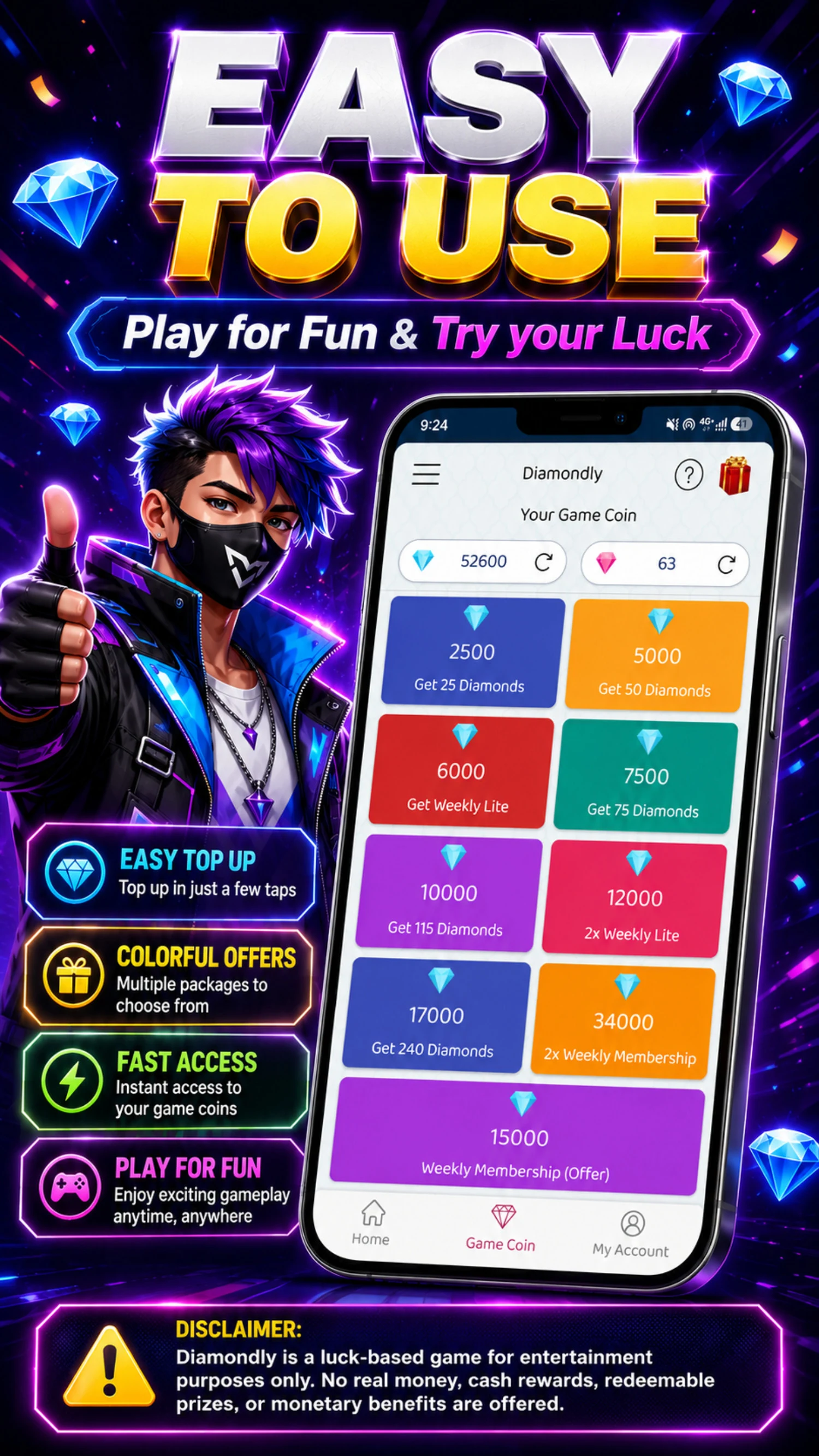 Diamondly: Play Win FFDiamonds screenshot